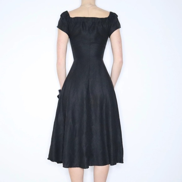 Reformation Linen Off Shoulder Black Midi Dress Sz2 - Picture 5 of 9